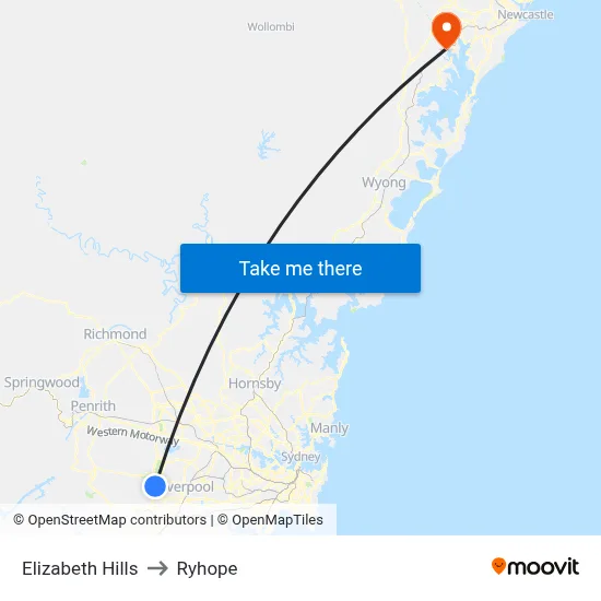 Elizabeth Hills to Ryhope map