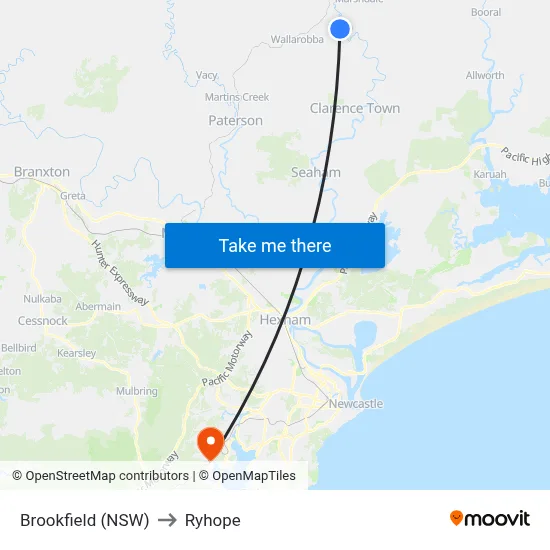Brookfield (NSW) to Ryhope map