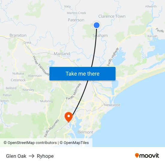 Glen Oak to Ryhope map