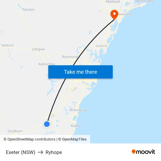 Exeter (NSW) to Ryhope map