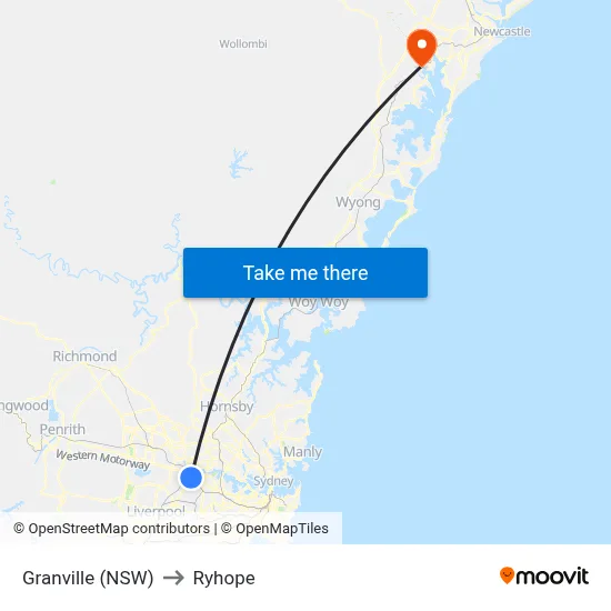 Granville (NSW) to Ryhope map