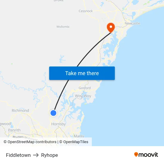 Fiddletown to Ryhope map