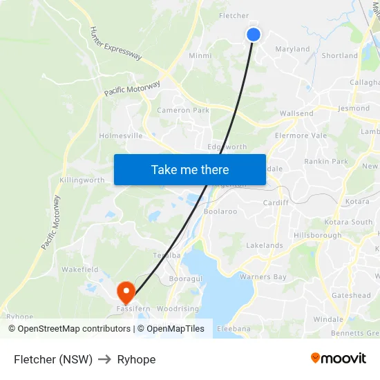 Fletcher (NSW) to Ryhope map