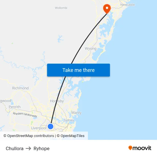 Chullora to Ryhope map