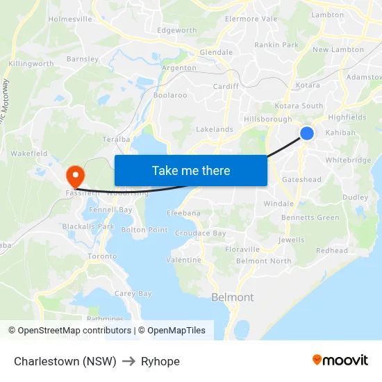 Charlestown (NSW) to Ryhope map