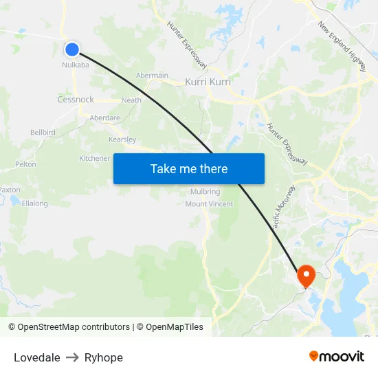 Lovedale to Ryhope map