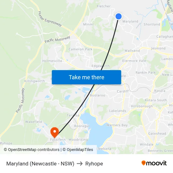 Maryland (Newcastle - NSW) to Ryhope map