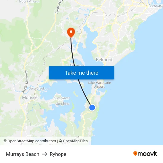 Murrays Beach to Ryhope map