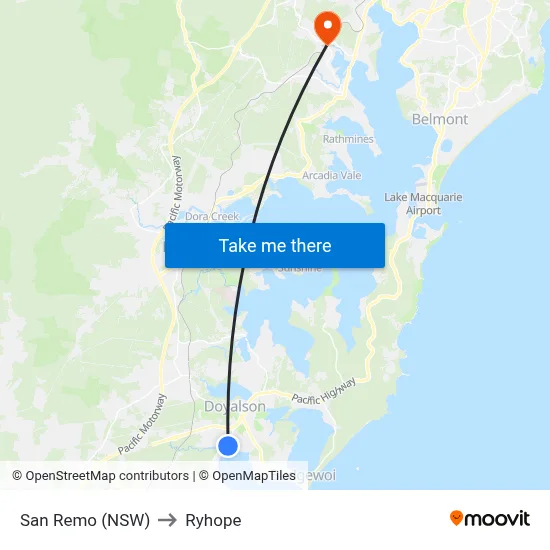 San Remo (NSW) to Ryhope map