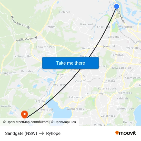 Sandgate (NSW) to Ryhope map