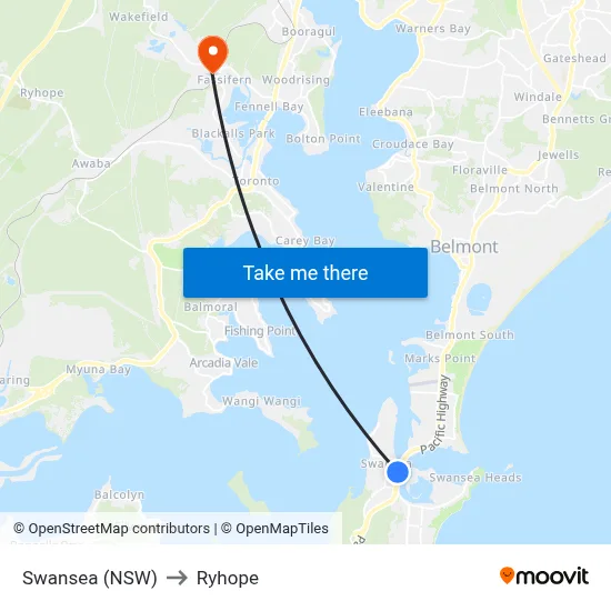 Swansea (NSW) to Ryhope map