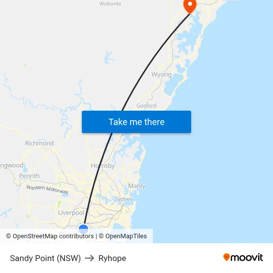 Sandy Point (NSW) to Ryhope map