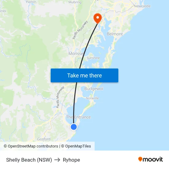 Shelly Beach (NSW) to Ryhope map