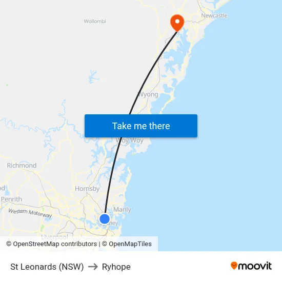St Leonards (NSW) to Ryhope map