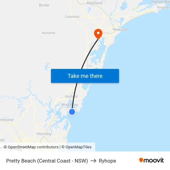 Pretty Beach (Central Coast - NSW) to Ryhope map