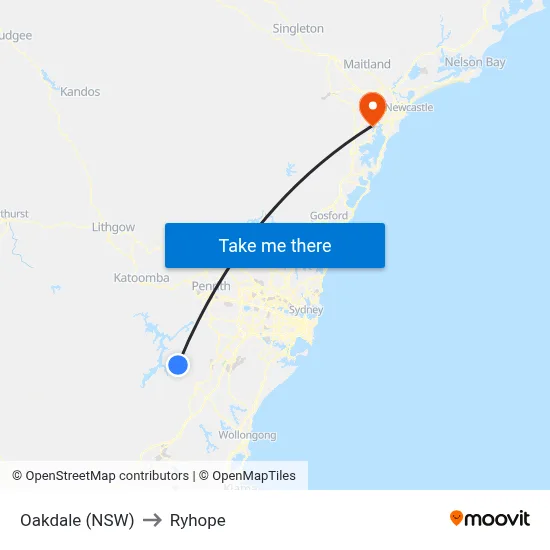 Oakdale (NSW) to Ryhope map