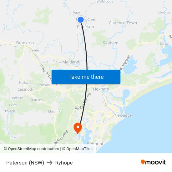 Paterson (NSW) to Ryhope map