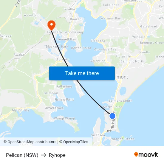 Pelican (NSW) to Ryhope map