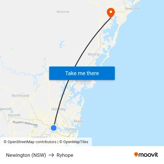 Newington (NSW) to Ryhope map