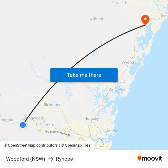 Woodford (NSW) to Ryhope map