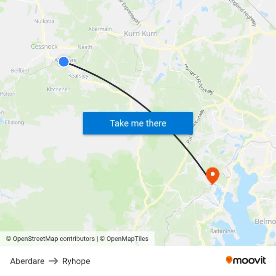 Aberdare to Ryhope map