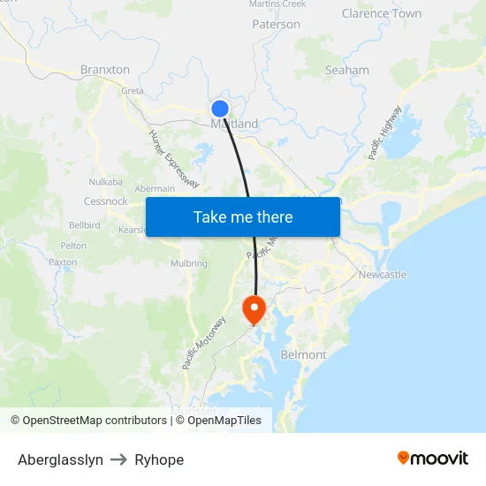 Aberglasslyn to Ryhope map