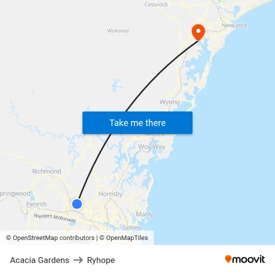 Acacia Gardens to Ryhope map