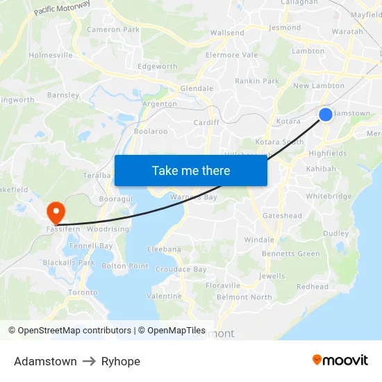 Adamstown to Ryhope map