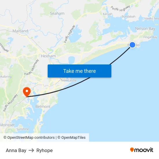 Anna Bay to Ryhope map