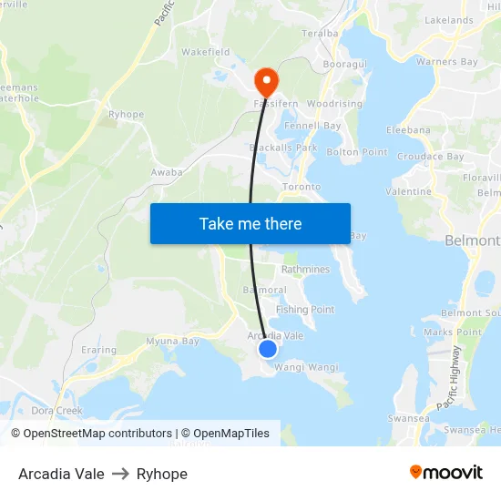 Arcadia Vale to Ryhope map