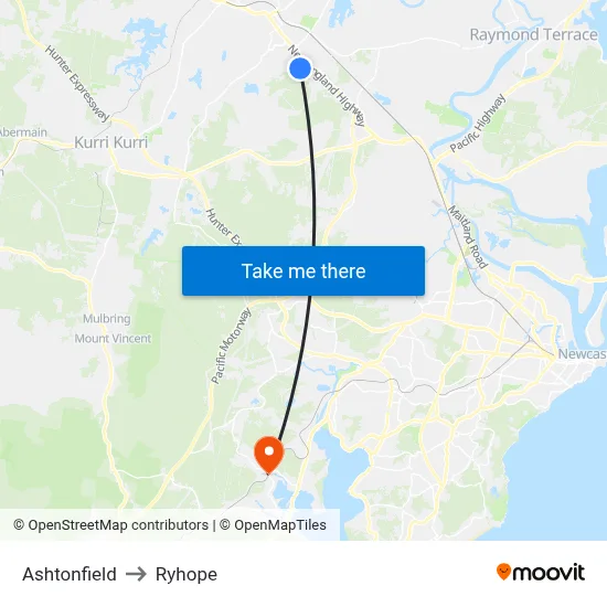 Ashtonfield to Ryhope map