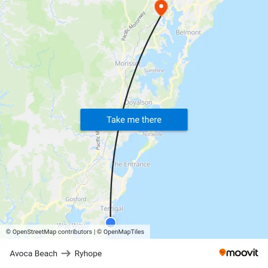 Avoca Beach to Ryhope map