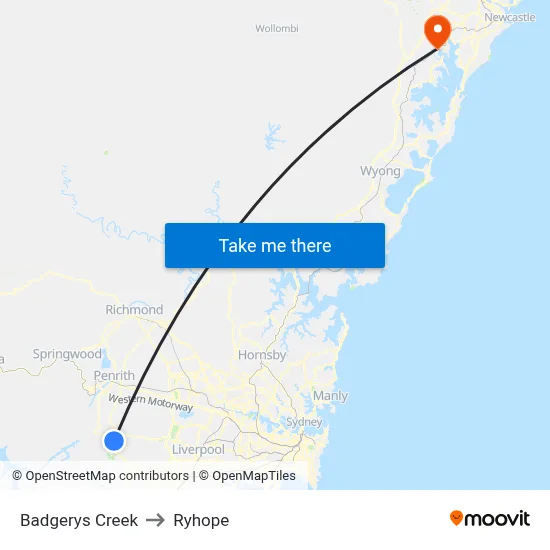Badgerys Creek to Ryhope map