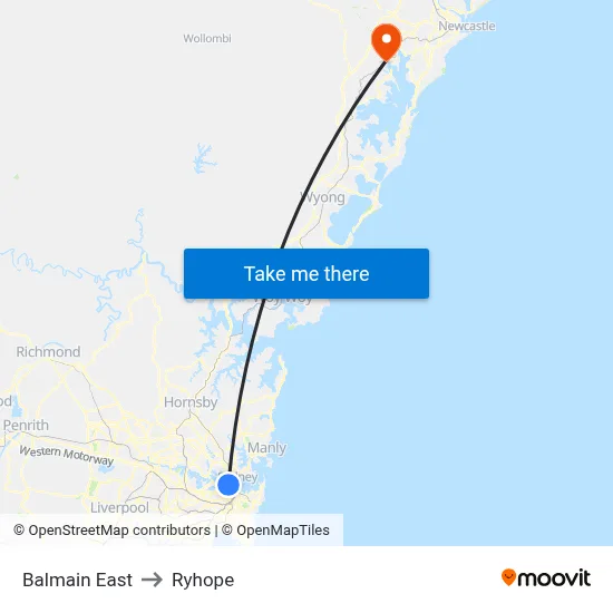 Balmain East to Ryhope map