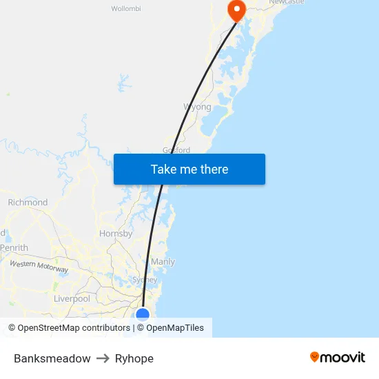 Banksmeadow to Ryhope map