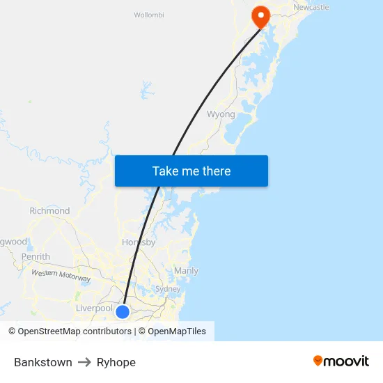 Bankstown to Ryhope map