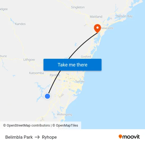 Belimbla Park to Ryhope map