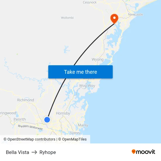 Bella Vista to Ryhope map