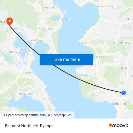 Belmont North to Ryhope map