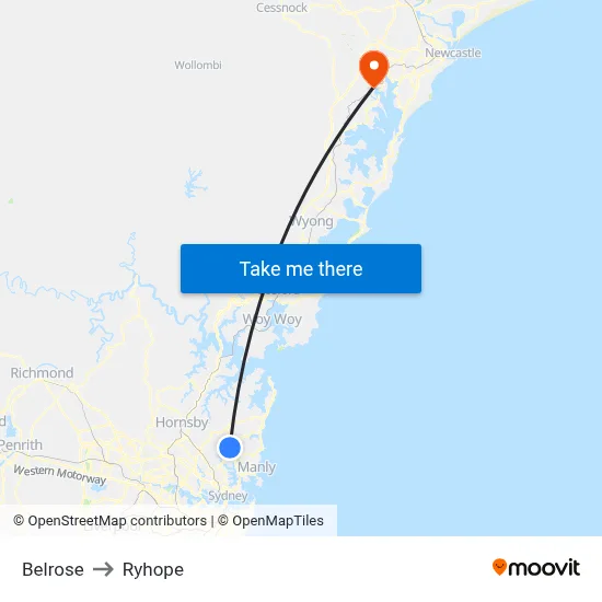 Belrose to Ryhope map