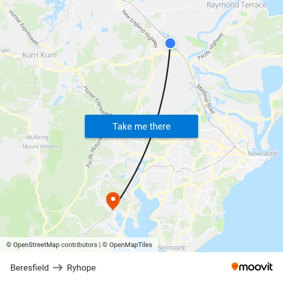 Beresfield to Ryhope map