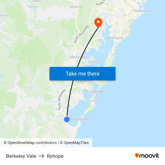 Berkeley Vale to Ryhope map