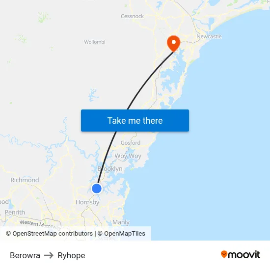 Berowra to Ryhope map