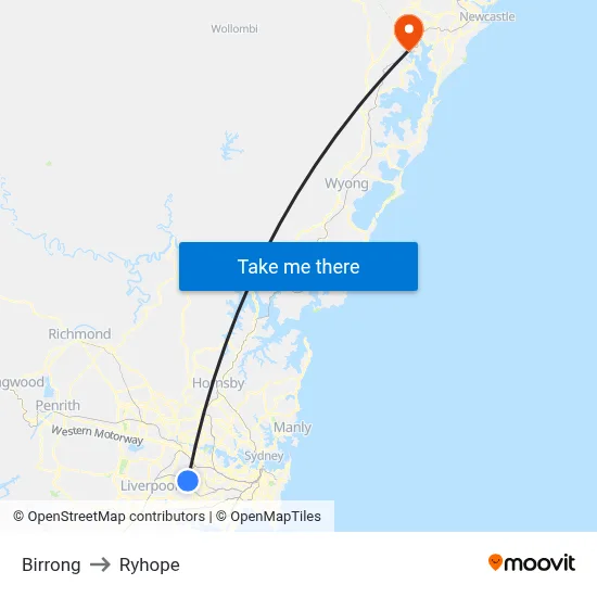 Birrong to Ryhope map