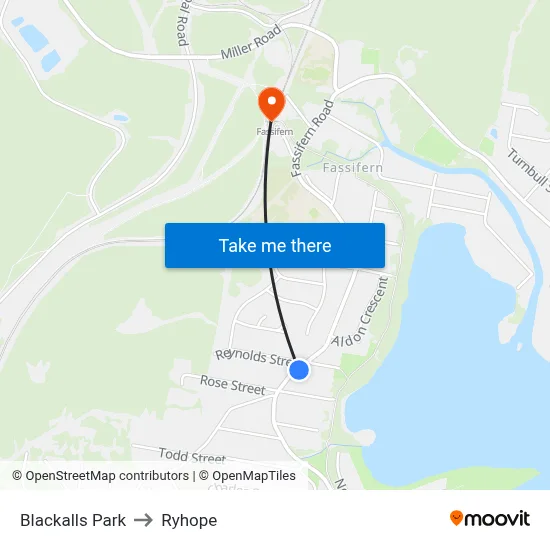 Blackalls Park to Ryhope map