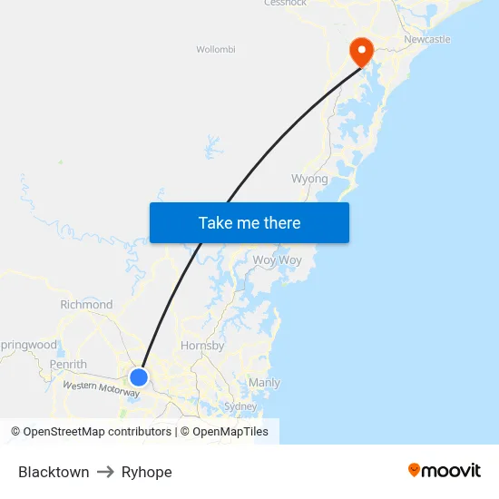 Blacktown to Ryhope map