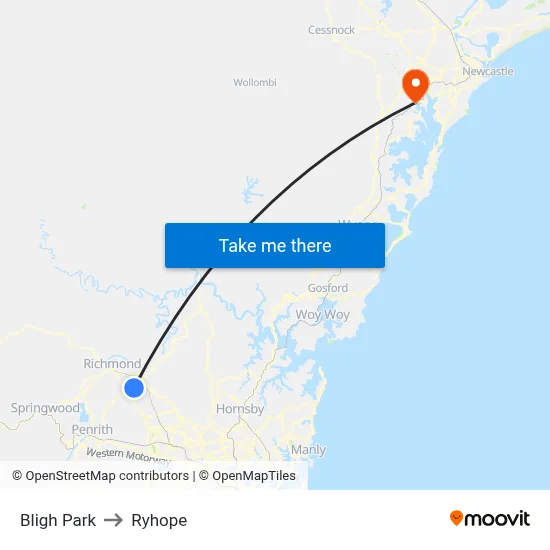 Bligh Park to Ryhope map