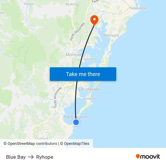 Blue Bay to Ryhope map