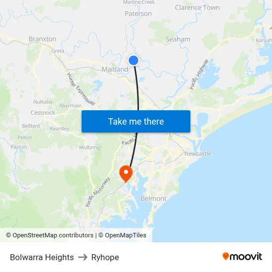 Bolwarra Heights to Ryhope map