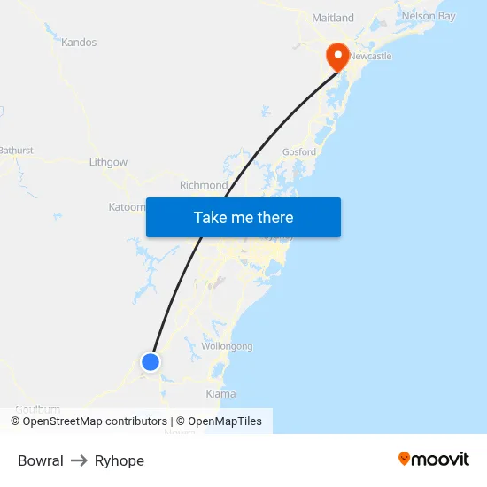 Bowral to Ryhope map